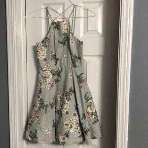 Charlotte Russe Bustier Halter High Neck Strap Mini Skater Dress in Sage Floral